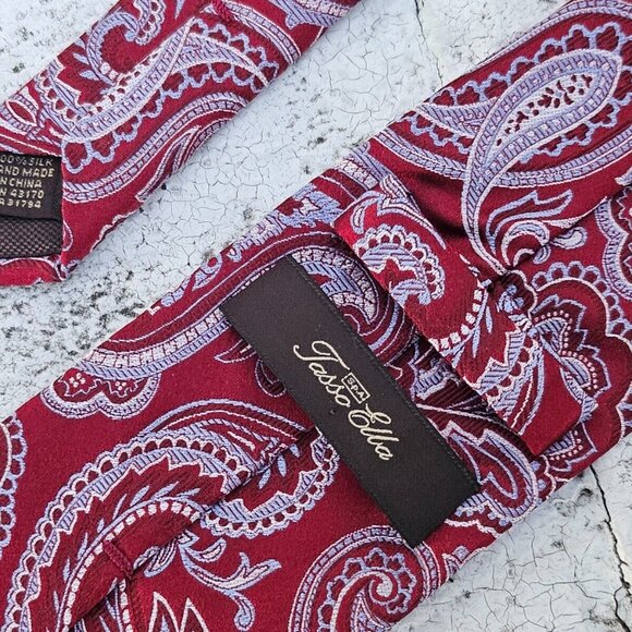 Tasso Elba Men Tie Paisley Jacquard Silk Red Necktie 100% Silk Tie - Picture 7 of 8